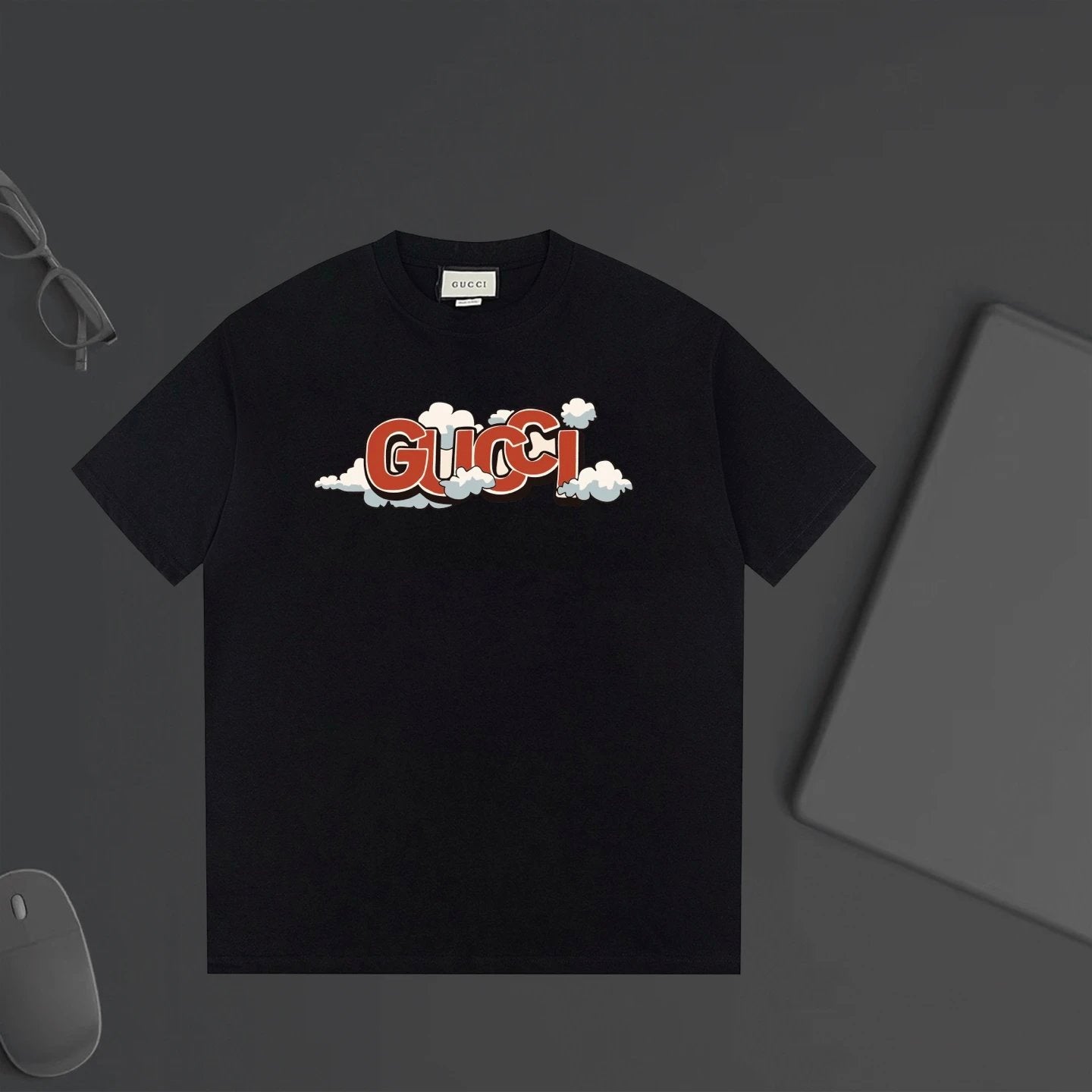 Gucci T-shirt Chest Letter Cloud Print logo round Neck Short Sleeve25ss New Pure Cotton Unisex Style T T-shirt OS Loose Fit Base Shirt Half Sleeve T-Shirt Top Half Sleeve