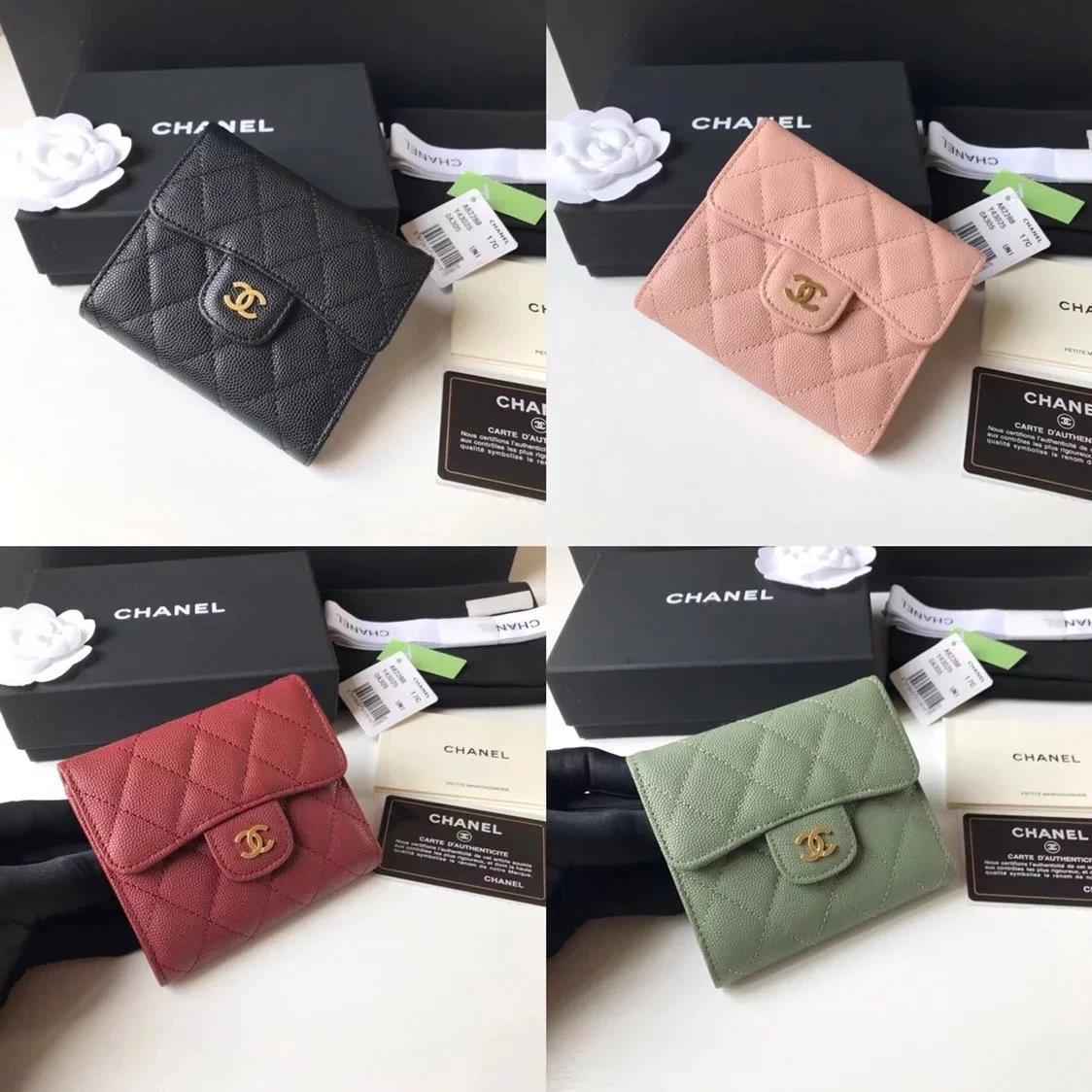 Chanel Wallet Top version 【Original Leather】Small Ladies Wallet Three-Fold Wallet Short Wallet Caviar Cowhide Imported Sheepskin Women's Wallet