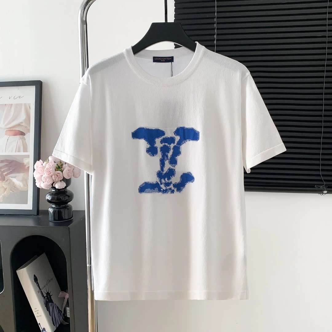 Louis Vuitton LV T-shirt Chest Letter Knit logo round Neck Short Sleeve25ss New Pure Cotton Unisex Style T T-shirt OS Loose Fit Base Shirt Top Half Sleeve T-Shirt