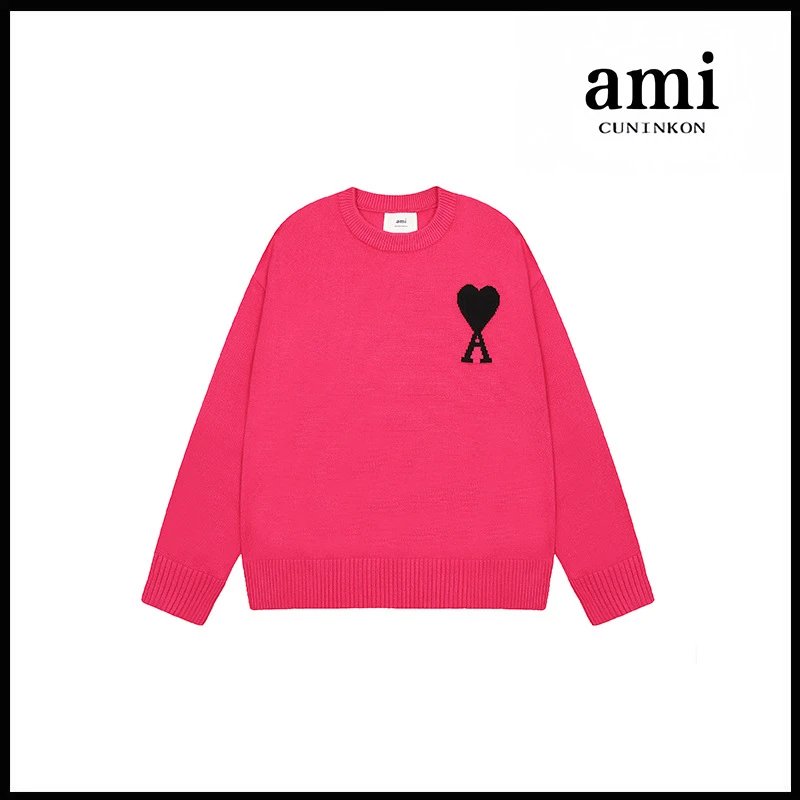 Ami Sweater Knitwear Classic round Neck Big Heart Jacquard Pullover Sweater Loose and Idle Sense Casual Couple Outfit-CY