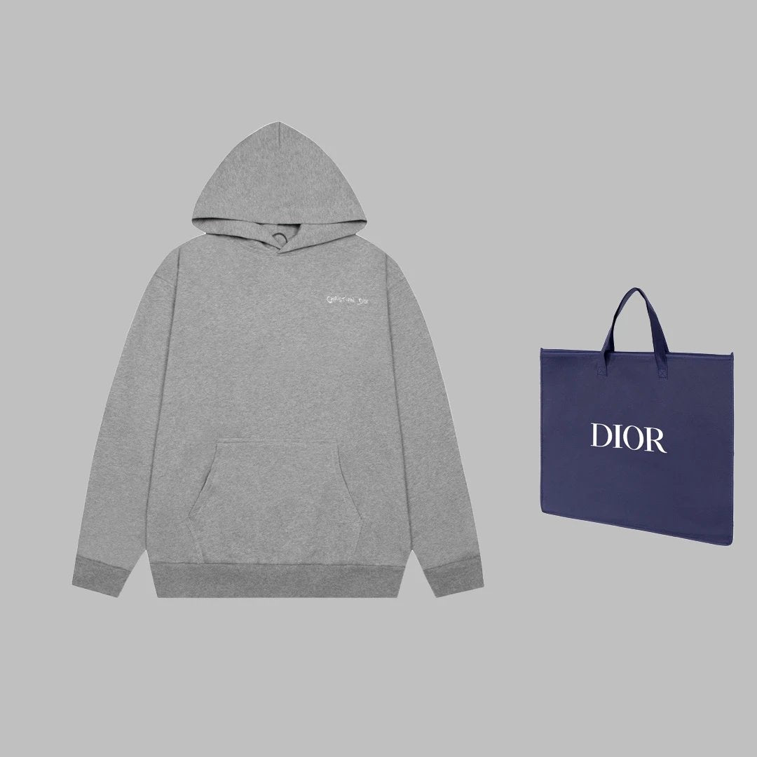 Dior Hoodie Embroidered English Letter Hoodie Sweatshirt Pure Cotton High Weight Pullover Hoodie os Long Sleeve Inner Layer Sportswear Unisex os Version24ss Autumn and Winter New Products