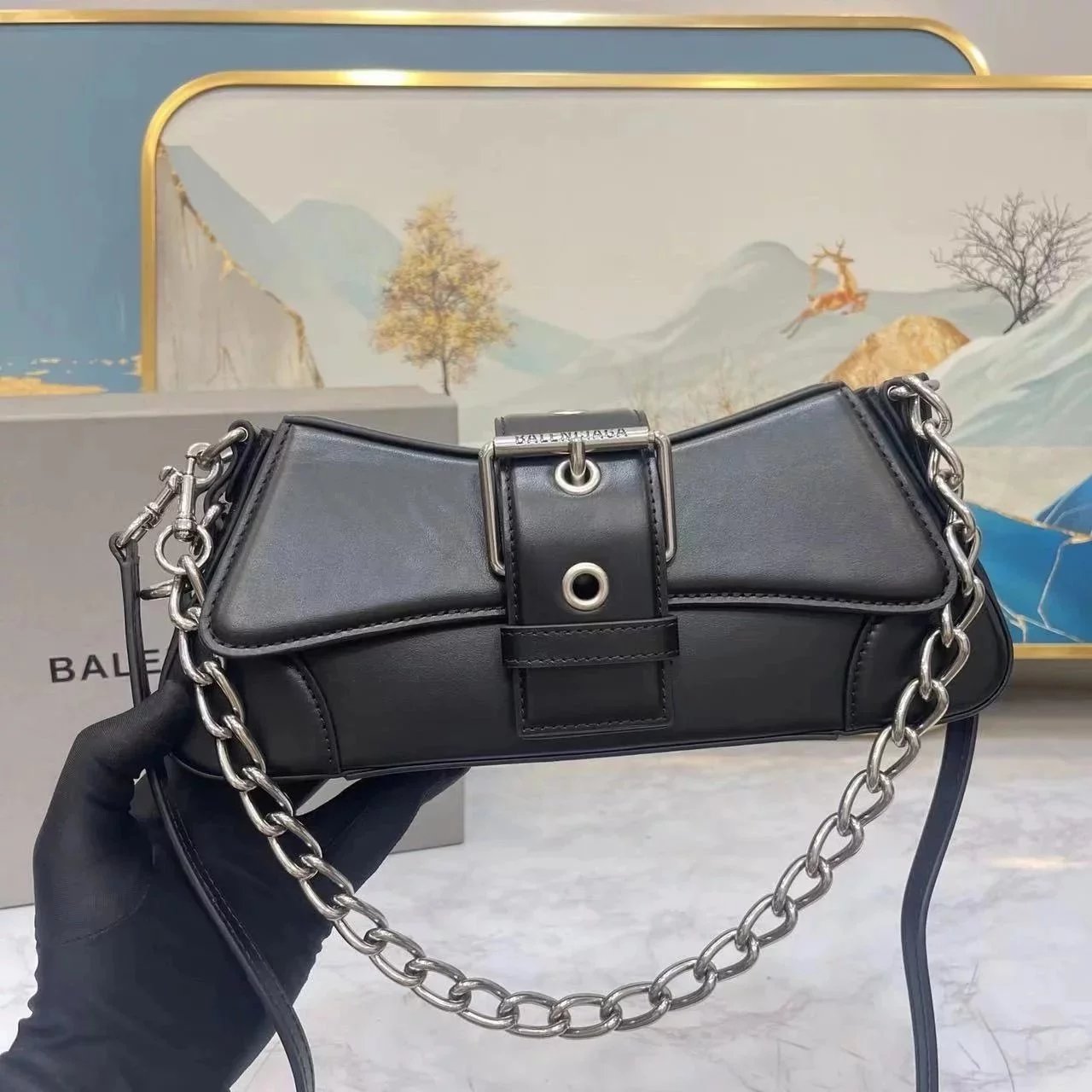 Balenciaga Bag Top version 【High Edition】New Underarm Bag New Push lindsay Handbag Chain Underarm Bag Crossbody Bag Belt Buckle Pouch lindsay Chain Shoulder Bag Messenger Bags Crocodile Pattern Cattle Leather Bag