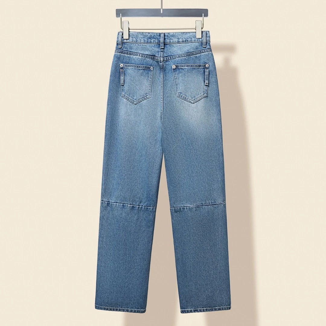 Louis Vuitton LV Jeans Tail Light Embroidery Left and Right Broken Bone Car Denim Straight Long Pants Women Versatile Casual