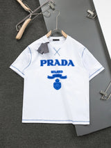PRADA T-shirt Chest Graffiti Halo logo Printed round Neck Short Sleeve25ss New Pure Cotton Unisex Style T T-shirt OS Loose Fit Base Shirt Short Sleeve Top T-Shirt