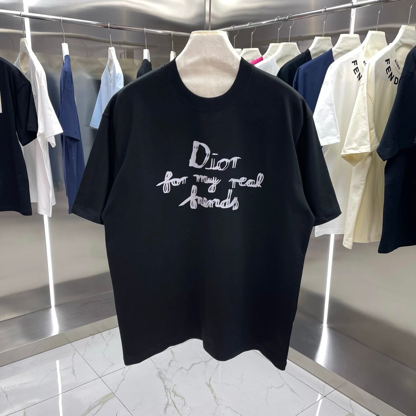 Dior T-shirt Chest Letter Print logo round Neck Short Sleeve25ss New Pure Cotton Unisex Style T Casual T-Shirt Base Layer Shirt OS Loose Fit Half Sleeve Top Plus Size