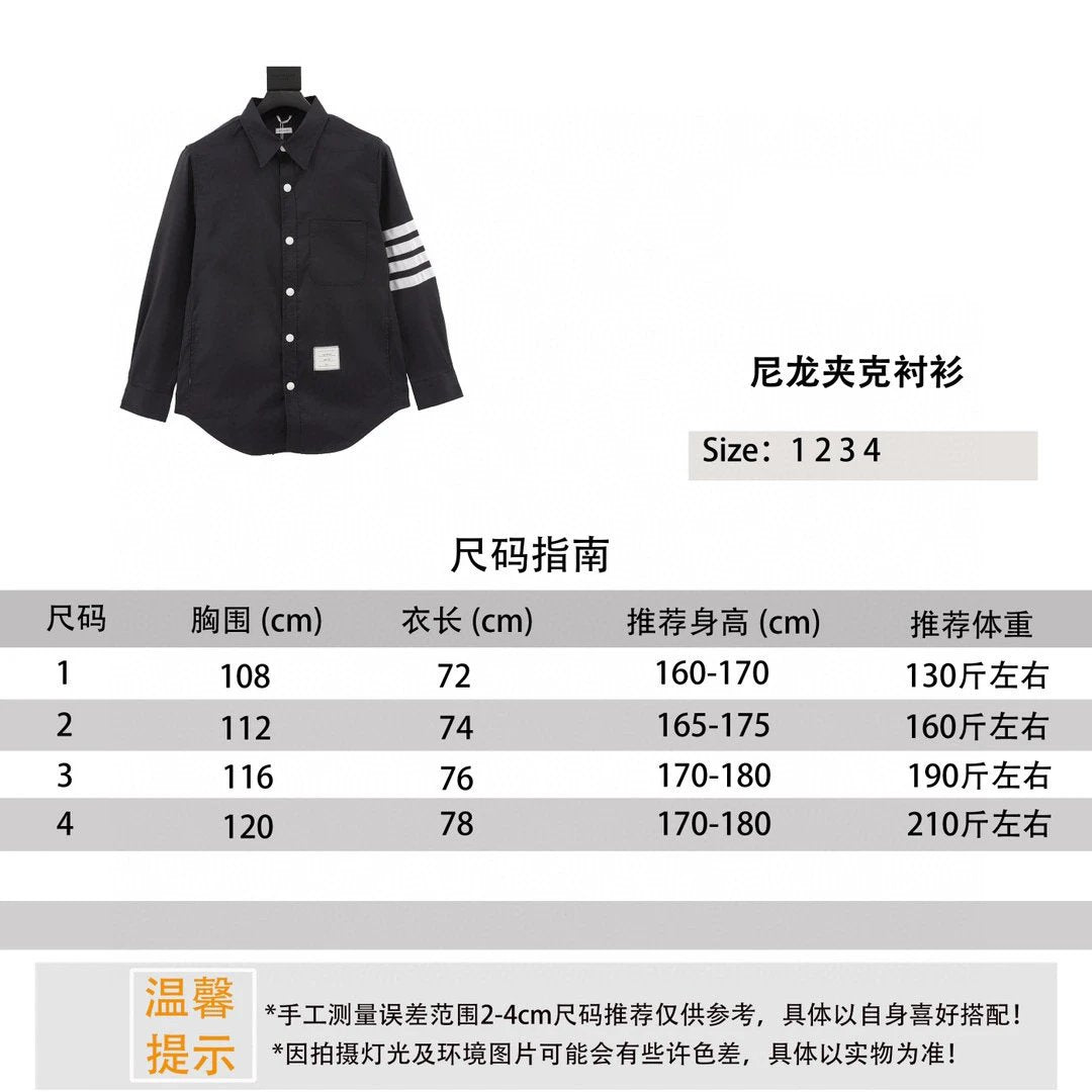 Thom Browne Shirt Nylon Jacket Shirt White Four Bars High Version Heavy Industry Shirt Coat Men and Women Same Style