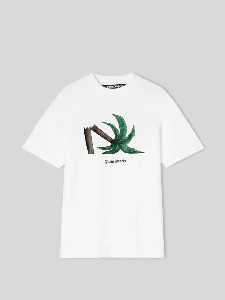 Palm Angels T-shirt Top Version Men's and Women's Same Style White Cotton Broken Tree Print T T-shirt