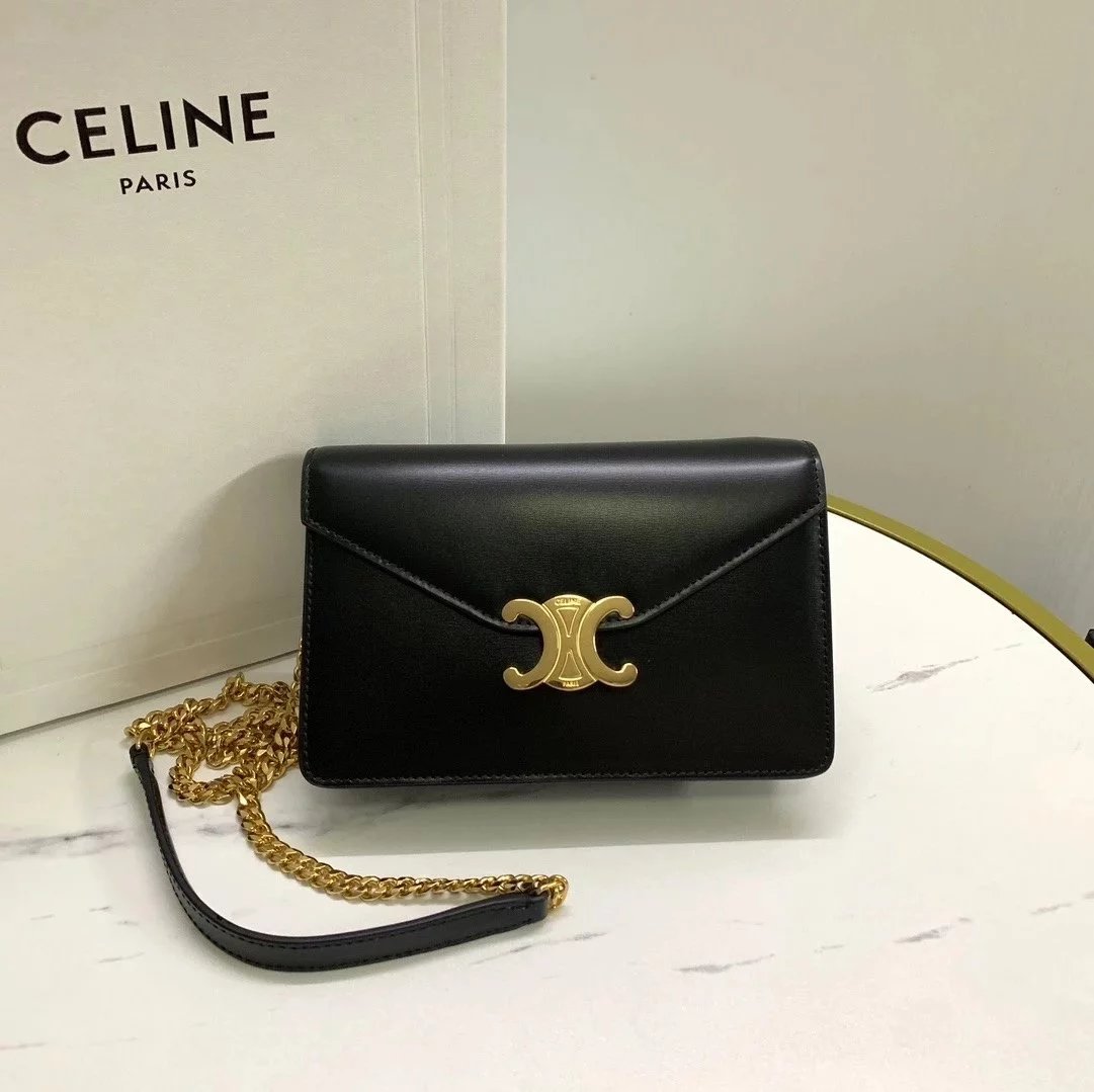 Celine women's bag Top version 【Original Factory】New CUIRTRIOMPHE Cowhide WOC Brand New Chain Leather Envelope Package Large113322Small Size10J733