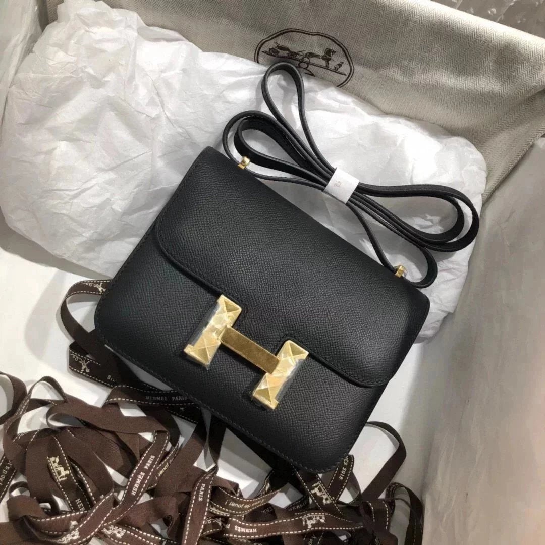 Hermes women's bag Top version 【H Handmade Custom】Stewardess Bag Constance Bag constance Silver Buckle Gold Buckle EP Women's Leather Crossbody Shoulder Bag2424