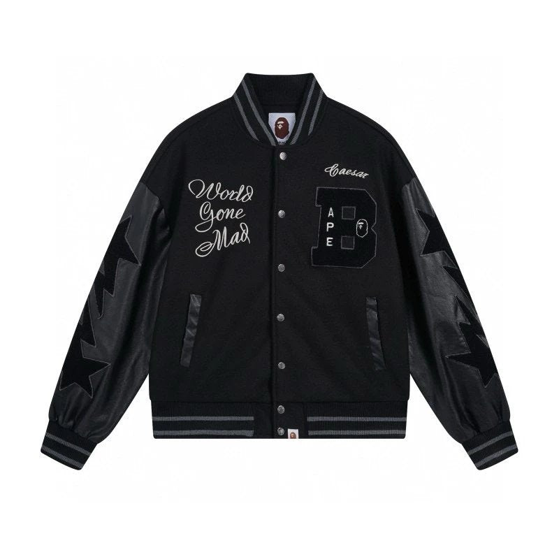 Bape Jackets Top Version Japanese Flocking Letter Embroidery Owl Pilot Sleeve Stand Collar Jacket Baseball Uniform Men's Jacket