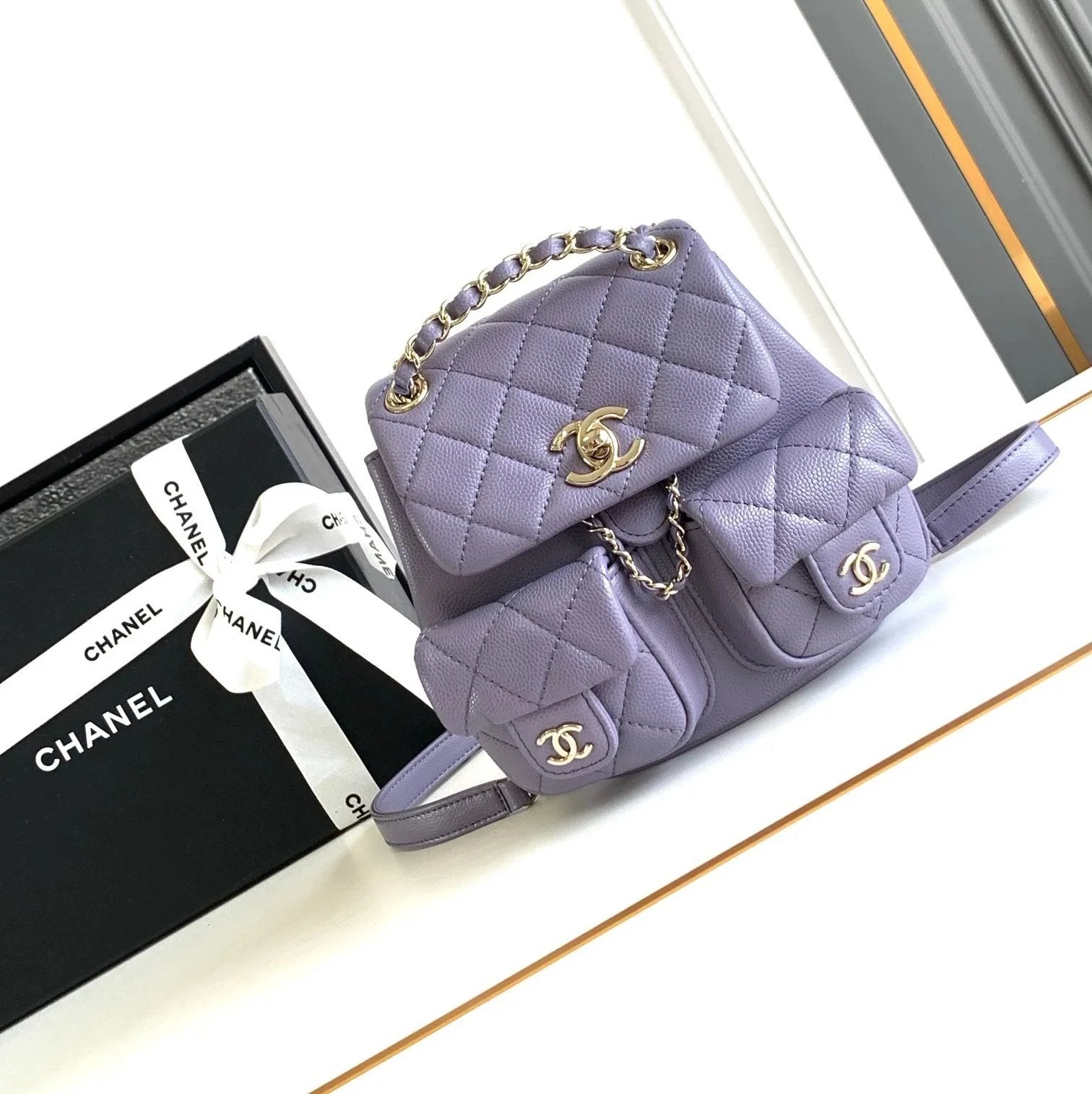 Chanel Backpack Bag Top version 【Original Leather Highest Version】Ohanel24Aduma Backpack Small Pink Delu Purple Dark Gray Wine Red New Duma Backpack Frog-Shaped Wallet Women's New Small Backpack Shoulder Bag Backpack