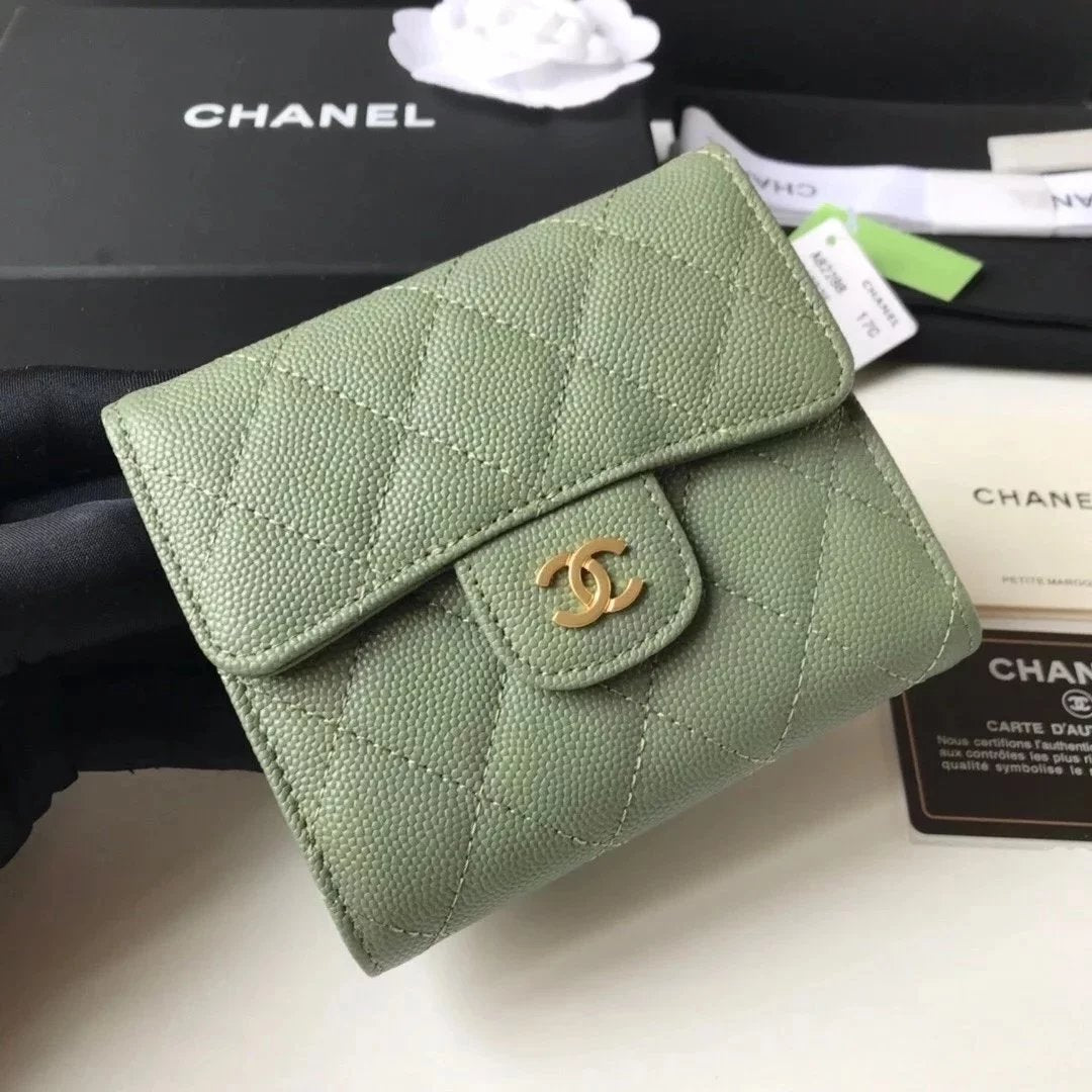 Chanel Wallet Top version 【Original Leather】Small Ladies Wallet Three-Fold Wallet Short Wallet Caviar Cowhide Imported Sheepskin Women's Wallet