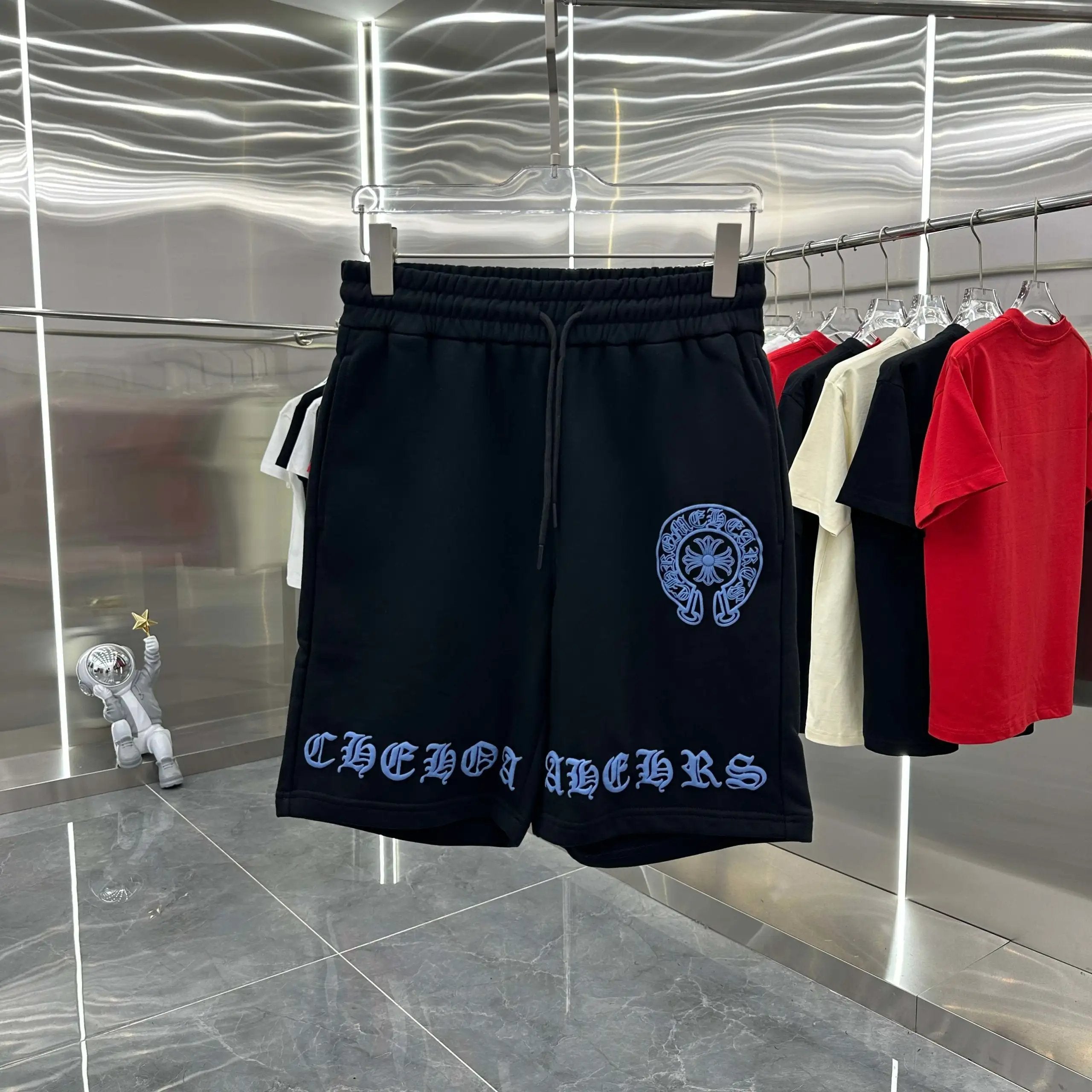 Chrome Hearts Shorts Foaming Process logo Five-point Shorts25ss New Drawstring Casual Summer Pants American Style5Two-in-One Casual Sweatpants for Men and Women, Pure Cotton Joggers