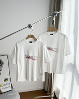 Balenciaga T-shirt Chest with Fuzzy Letter Pattern Print logo round Neck Short Sleeve25ss New pure cotton T Unisex T-Shirt OS Loose Fit Base Shirt Top Half Sleeve T-Shirt