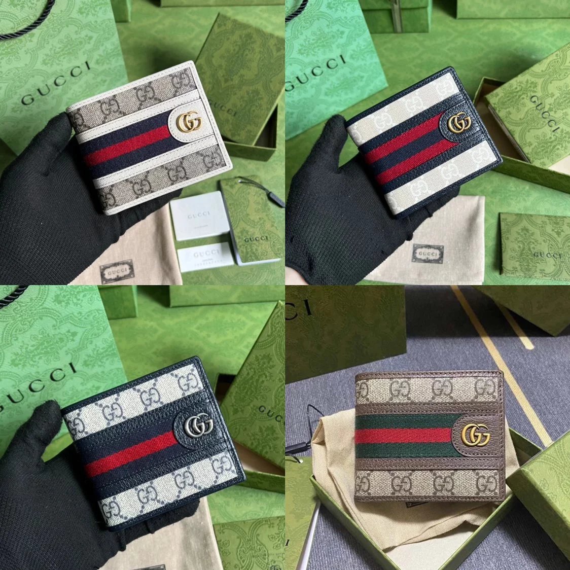 Gucci Wallet Top version 【**Original Factory】Latest Men's and Women's Wallet Card Clamp Short Wallet Fold Wallet Card Holder Card Holder Women's Bag597606