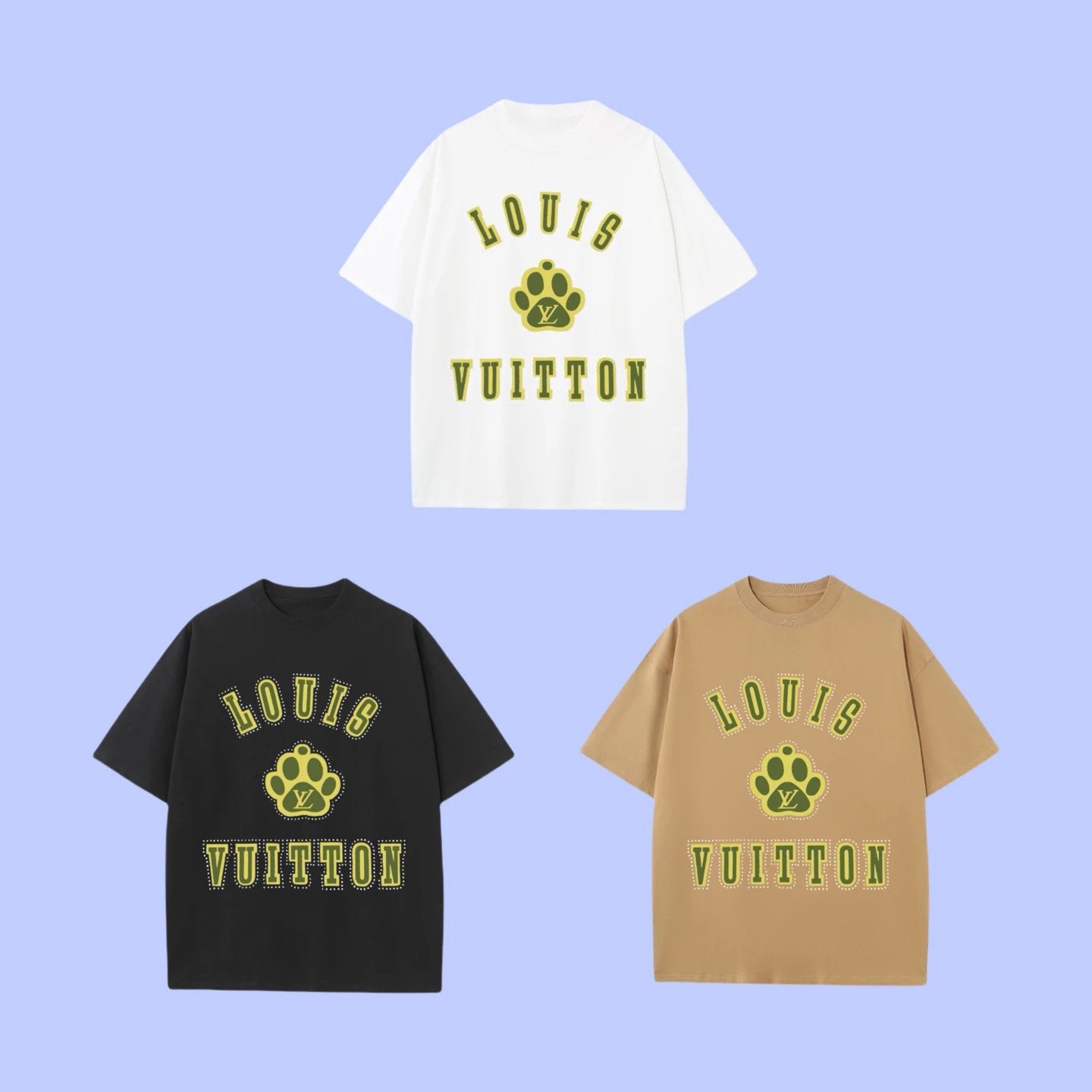 Louis Vuitton LV T-shirt Cat paw print on the chest logo round Neck Short Sleeve25ss New Pure Cotton Unisex Style T Casual T-Shirt Base Layer Shirt OS Loose Fit Half Sleeve Top Plus Size