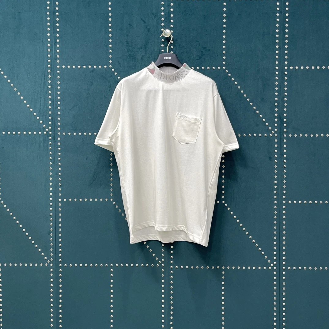 Dior T-shirt Floral Thread Embroidery at the Neckline logo round Neck Short Sleeve25ss New Pure Cotton Unisex Style T Casual T-Shirt Base Layer Shirt OS Loose Fit Half Sleeve Top Plus Size