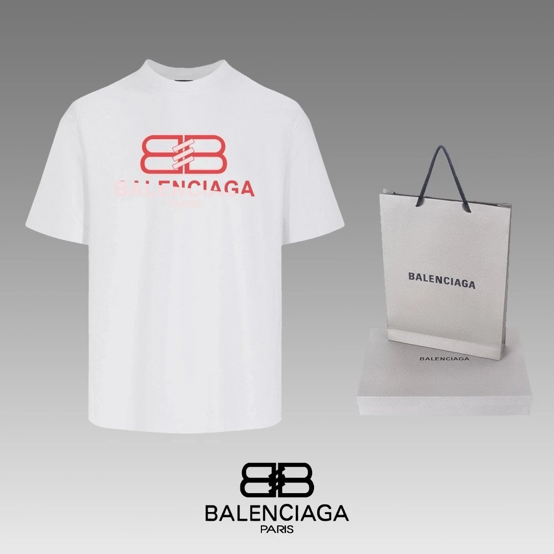 Balenciaga T-shirt Double-breasted B Color-block Letter Print logo round Neck Short Sleeve25ss New pure cotton T Unisex T-Shirt OS Drop Shoulder Loose Fit Base Shirt Top T-Shirt Short Sleeve