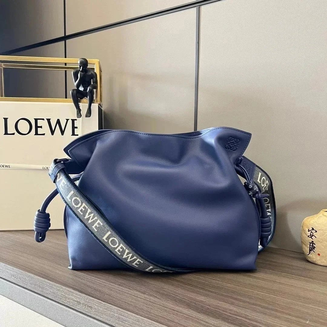 LOEWE Women's Bag Top version 【Original Leather Hardware】23New Flamenco Lucky Bag Clutch Bag Wide Shoulder Strap Lucky Bag Bag Drawstring Bucket Bag Original Napa Cowhide with Same Color Bunny Hanging Ornaments23New Lucky Bag Women's Bag