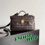 Bottega Veneta Women's Bag Top version 【Version Surrogate Shopping Original Highest Version】BottegaVeneta24Spring and Summer Woven Zipper Messenger Bag New Woven Bag Box Bag Lunch Box Bag Cowhide Woven Bag Cosmetic Bag New Women's Bag Cosmetic Case Portab