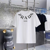 PRADA T-shirt Chest Arc-Shaped Brand Print logo round Neck Short Sleeve25ss New pure cotton T Unisex T-Shirt OS Drop Shoulder Loose Fit Base Shirt Top T-Shirt Short Sleeve
