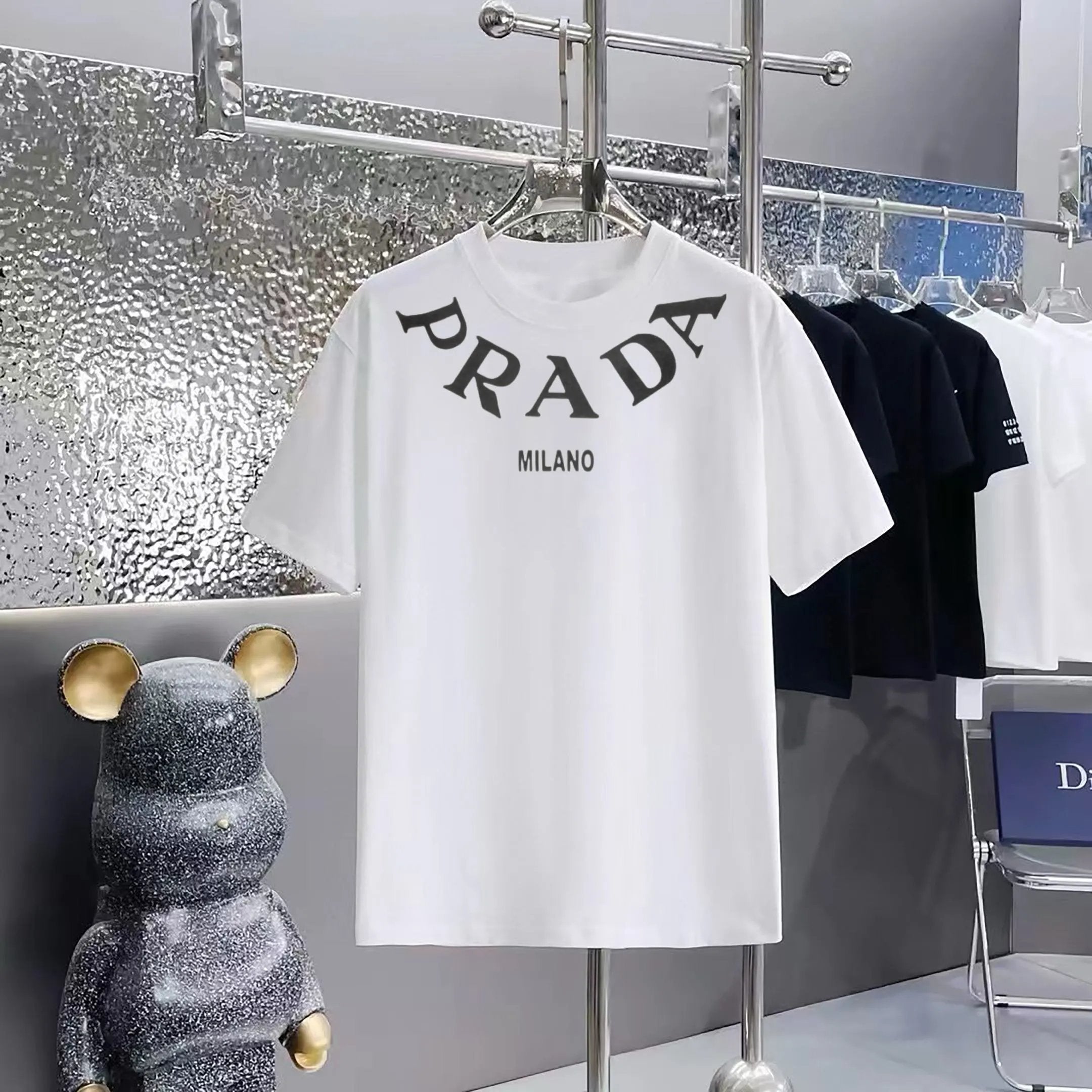 PRADA T-shirt Chest Arc-Shaped Brand Print logo round Neck Short Sleeve25ss New pure cotton T Unisex T-Shirt OS Drop Shoulder Loose Fit Base Shirt Top T-Shirt Short Sleeve