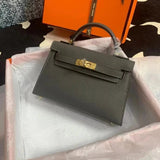 Hermes women's bag Top version New Women's Bag Minikellyll Kelly Bag Second Generation Epsom Leather Handmade Wax Line19cm