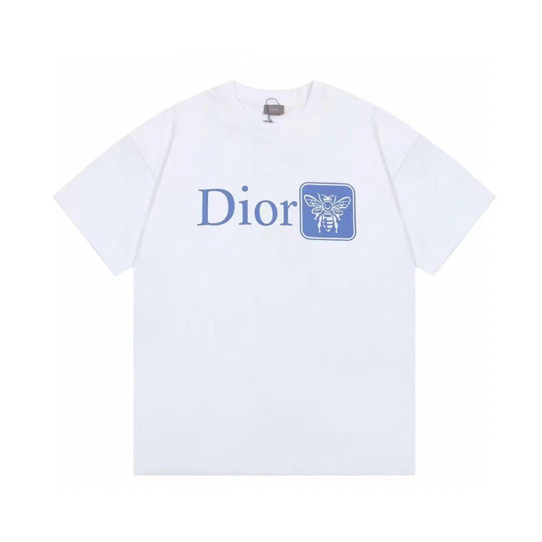 Dior T-shirt Letter Bee Print on the Chest logo round Neck Short Sleeve25ss New Pure Cotton Unisex Style T T-shirt OS Loose Fit Base Shirt Half Sleeve T-Shirt Top Half Sleeve