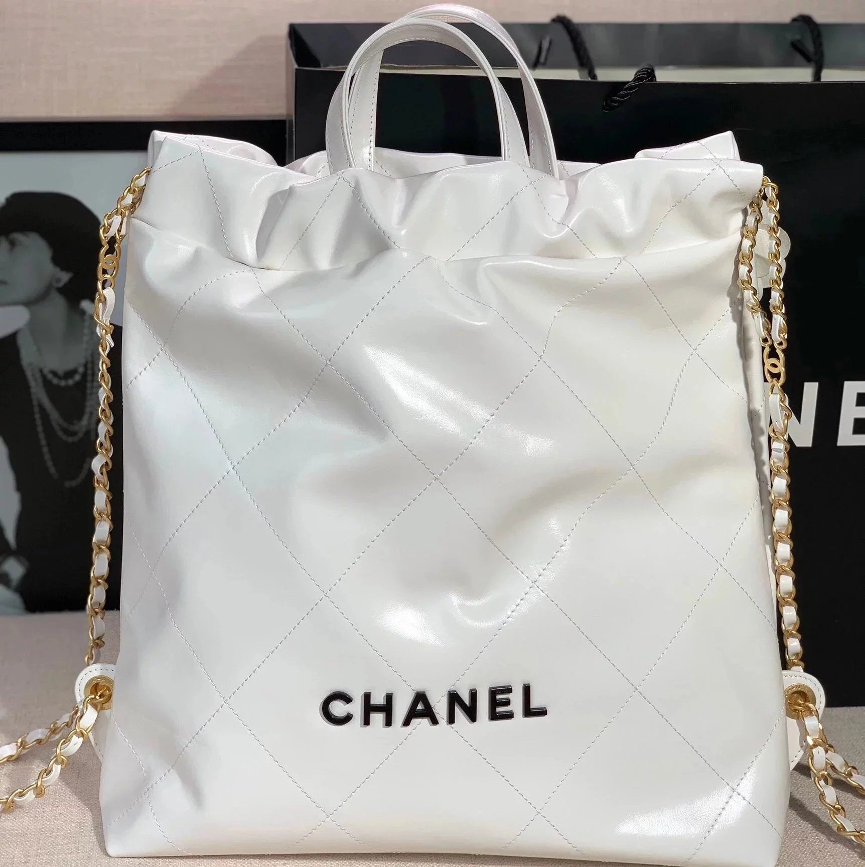 Chanel Women's Bag Top version 【Original Leather Surrogate Shopping】2022New bag22bag Backpack22No. Garbage Bag Backpack22bag Shoulder Bag Hand-Carrying Bag Backpack Shoulder Bag Women's Bag As3313AS3859