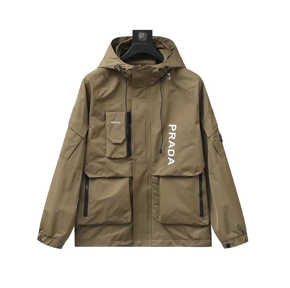 PRADA Jackets Casual Loose Hooded Jacket Thickened Warm Windbreaker Workwear Unisex24ss Autumn and Winter New Products