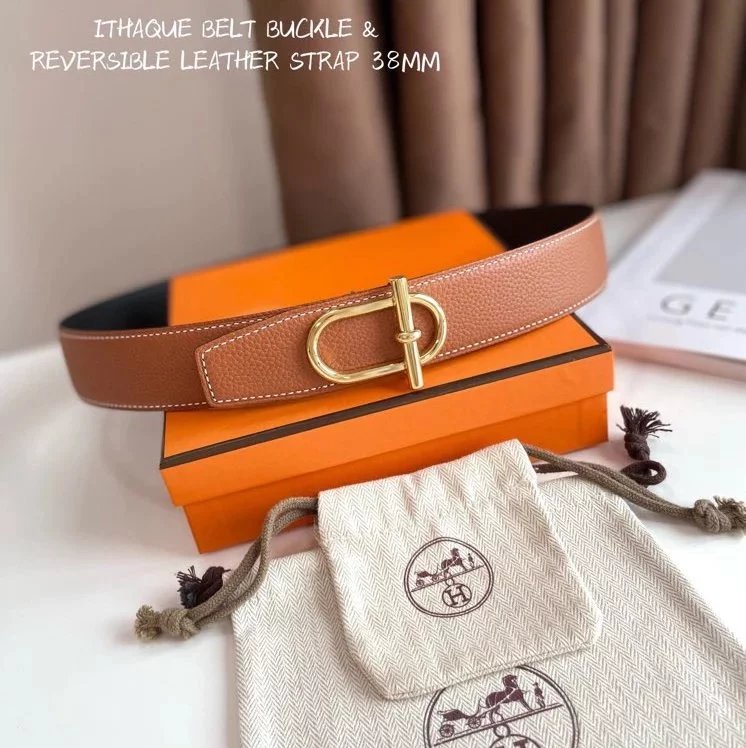 Hermes Belt Top version 【Products in stock new】Belt Men's Leather Belt Double-Sided Available Smooth Buckle Business Casual Belt38MM