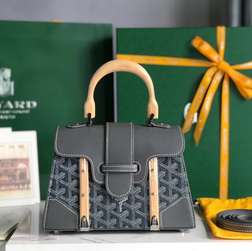 Goyard Bag Top version New Saigon Bag Handbag Small Size Saigon Saigon Bag mini Bag Small Size Handbag Celebrity Same Style Leather Crossbody Kelly Bag Women's Wooden Handle Handbag