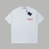 PRADA T-shirt Chest Triangle Sticker Mark logo round Neck Short Sleeve25ss New Pure Cotton Unisex Style T Casual T-Shirt Base Layer Shirt OS Loose Fit Half Sleeve Top Plus Size