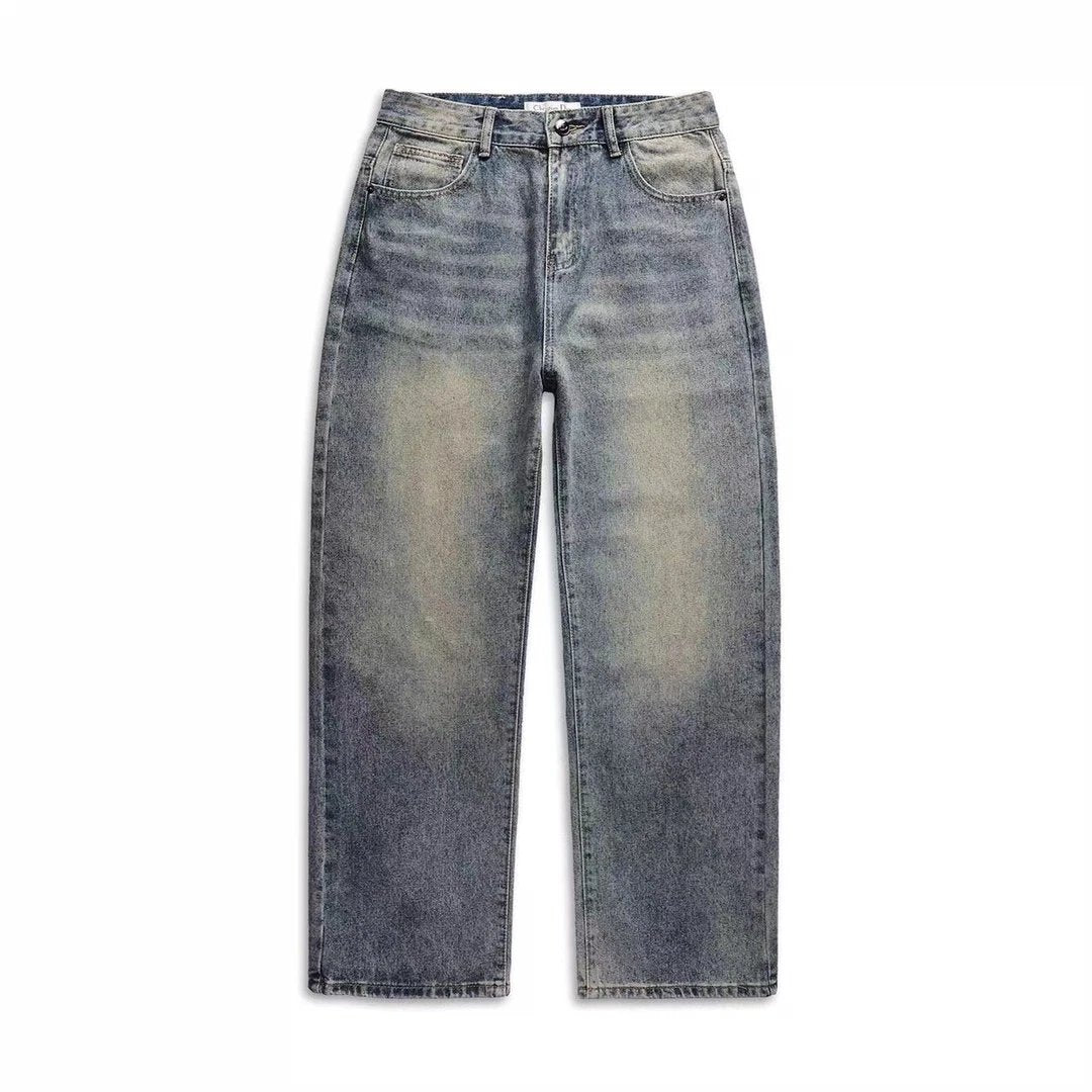 Dior Jeans Back Waist Leather Tag logo Straight Washed Blue Jeans Autumn Winter New Unisex Straight Long Pants Loose Casual Wide Leg High Waist