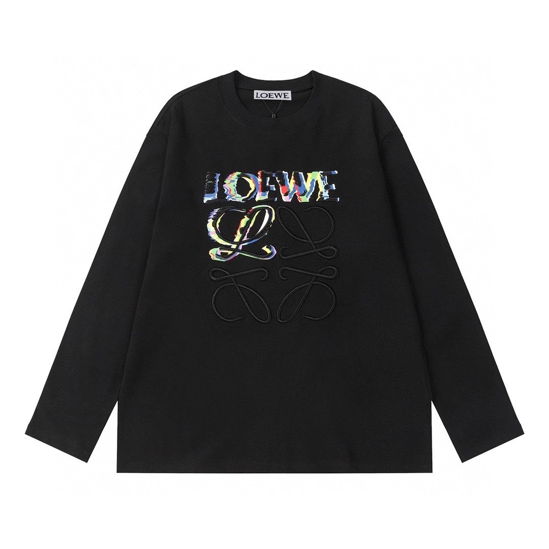 LOEWE Hoodie Gradient Embroidery logo Round Neck Sweatshirt Long Sleeve Base Shirt Jacket Top Fashion Unisex Sports Casual Loose Fit Versatile Autumn Winter New Arrival