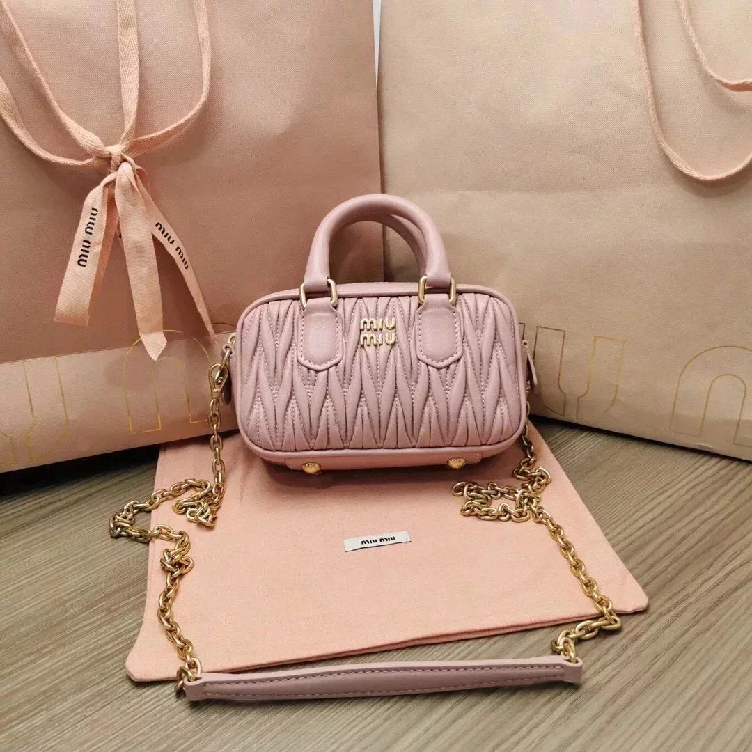 Miu Miu Bag Top version 【Original Order】New Product toopretty Bowling Bag Pillow Bag Travel Bag Box Bag Handbag Shoulder Bag Messenger Bag Women's Bag5BB124