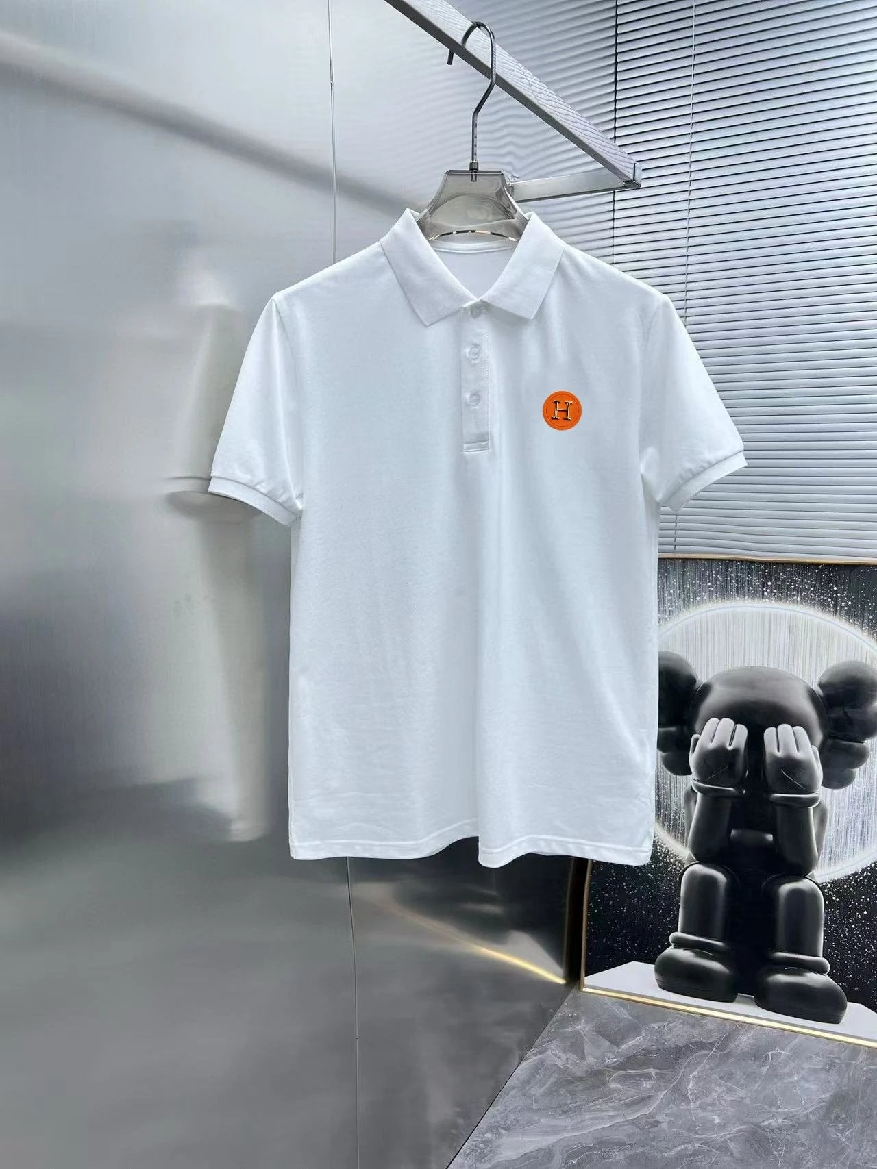 Hermes T-shirt Chest Letters Hlogo Printing POLO Short Sleeve Turn-down Collar Shirt Unisex Summer Loose Fit T Business Commuter Short Sleeve Shirt Plus Size T-Shirt