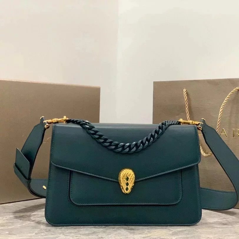 BVLGARI Bag Top version 【Original Quality】2021New Women's Bag Limited Edition Snake Head Buckle Red Enamel Snake Eye Women's Shoulder Bag/Crossbody Handbag Bag Decorated with a Snake's Head Naza Same Product Detachable Shoulder Strap