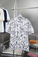 Louis Vuitton LV T-shirt 25SS Early Spring New Classic logo Full Print Round Neck Short Sleeve New Pure Cotton Unisex T T-shirt OS Loose Fit Base Shirt Short Sleeve Top T-Shirt
