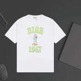 Dior T-shirt Cartoon Letter Pattern Print on Chest logo round Neck Short Sleeve25ss New Pure Cotton Unisex Style T T-shirt OS Loose Fit Base Shirt Half Sleeve T-Shirt Top Half Sleeve