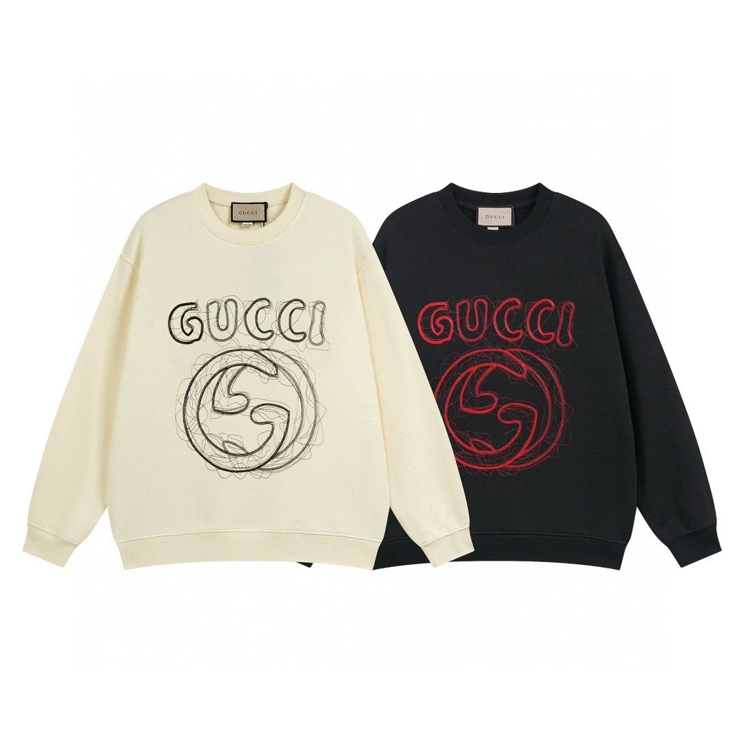 Gucci Hoodie Large Chest Embroidery logo Round Neck Sweatshirt Long Sleeve Base Shirt Jacket Top Fashion Unisex Sports Casual Loose Fit Versatile Autumn Winter New Arrival