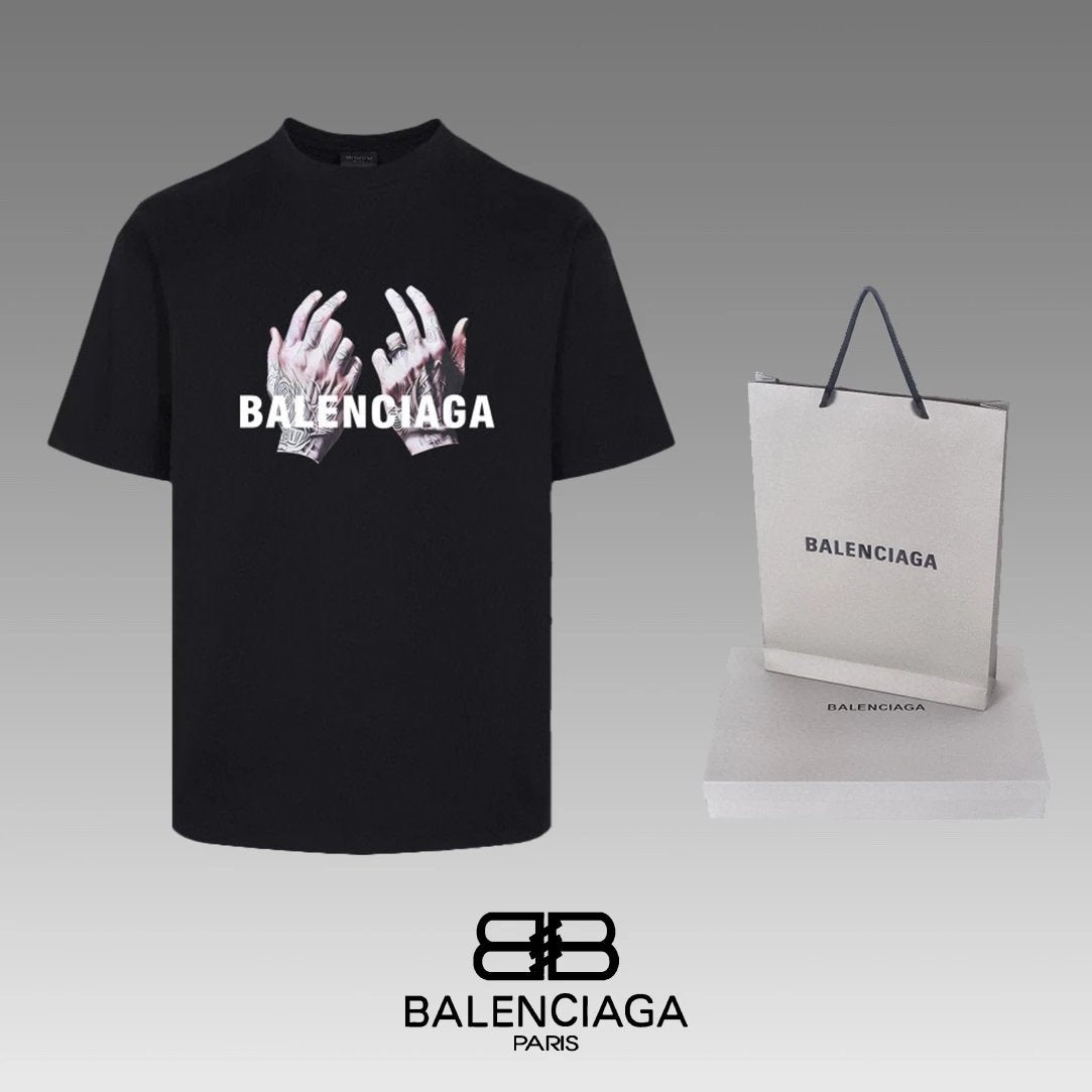 Balenciaga T-shirt Chest Letter Double Hand Pattern Print logo round Neck Short Sleeve25ss New Pure Cotton Unisex Style T T-shirt OS Loose Fit Base Shirt Half Sleeve T-Shirt Top Half Sleeve