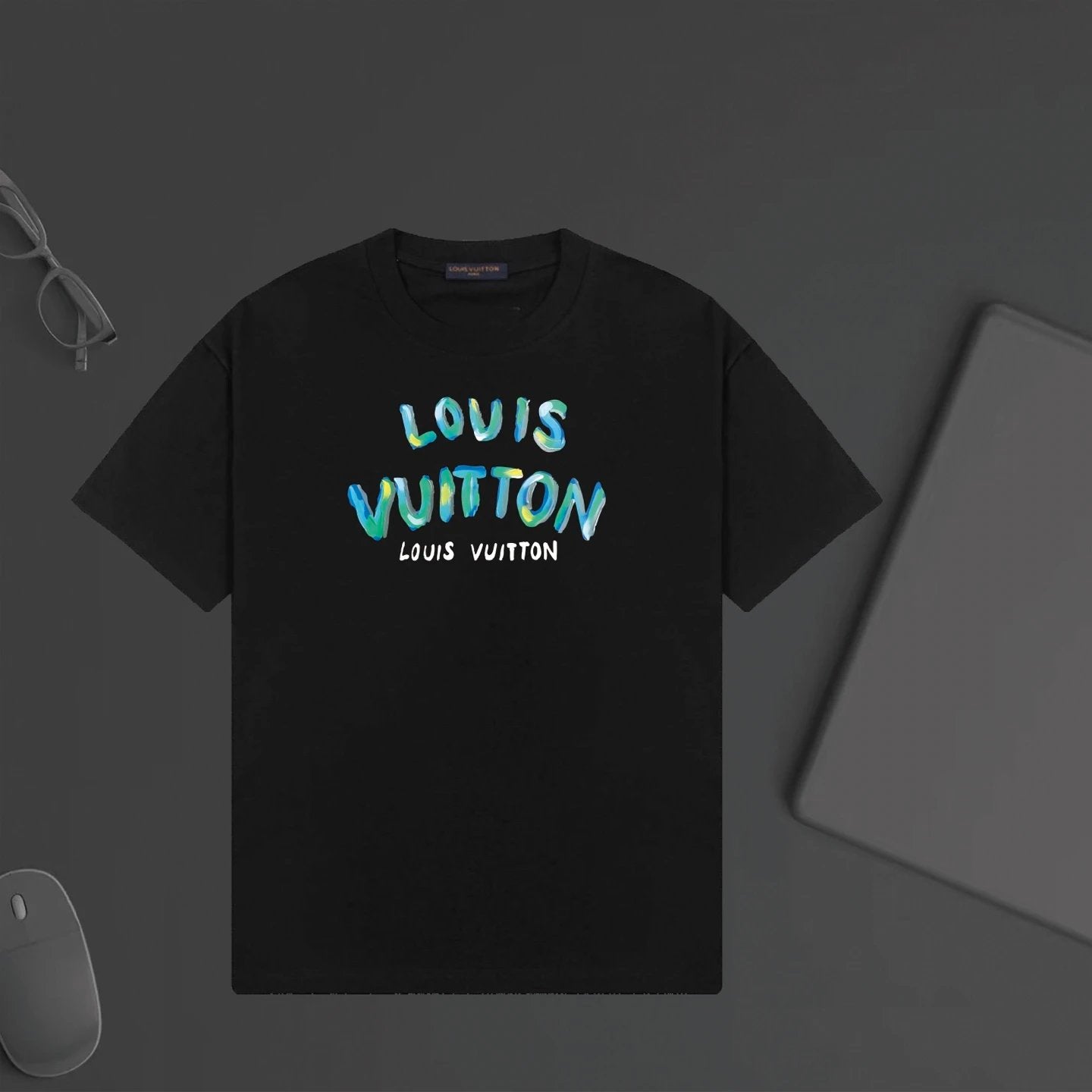 Louis Vuitton LV T-shirt Letter Print with Oil Paint on the Chest logo round Neck Short Sleeve25ss New Pure Cotton Unisex Style T T-shirt OS Loose Fit Base Shirt Top Half Sleeve T-Shirt