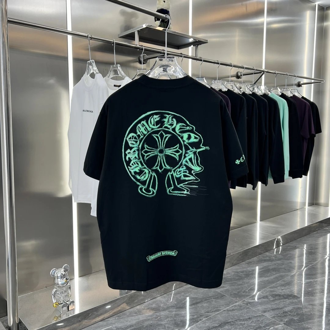 Chrome Hearts T-shirt Horseshoe Liquid Silicone Personality logo Round Neck Short Sleeve Pure Cotton Unisex T T-shirt OS Loose Fit T-Shirt Casual Simple Base Shirt
