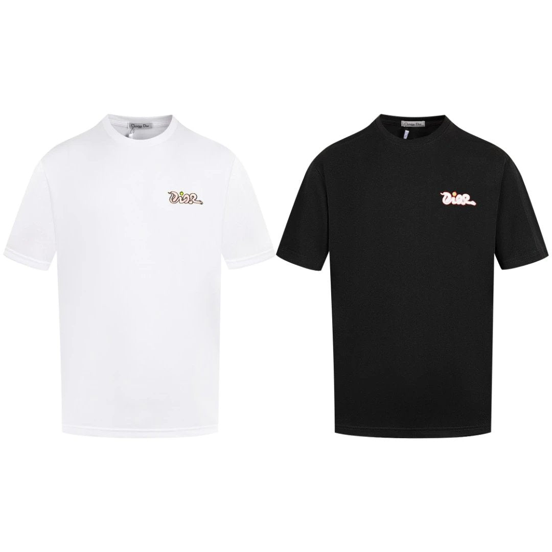 Dior T-shirt Year of the Snake Letter Embroidery on the Chest logo round Neck Short Sleeve25ss New pure cotton T Unisex T-Shirt OS Loose Fit Base Shirt Top Half Sleeve T-Shirt