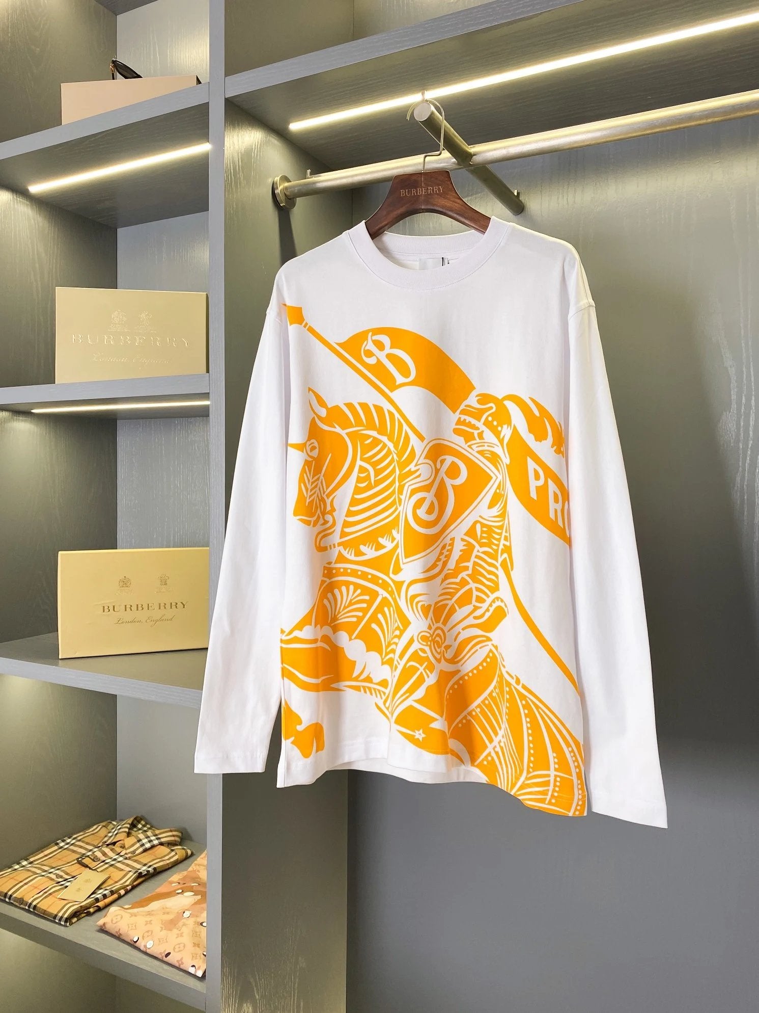 Burberry Hoodie Equestrian Knight Print Cotton Long Sleeve Sweatshirt Unisex Loose Casual Versatile Top