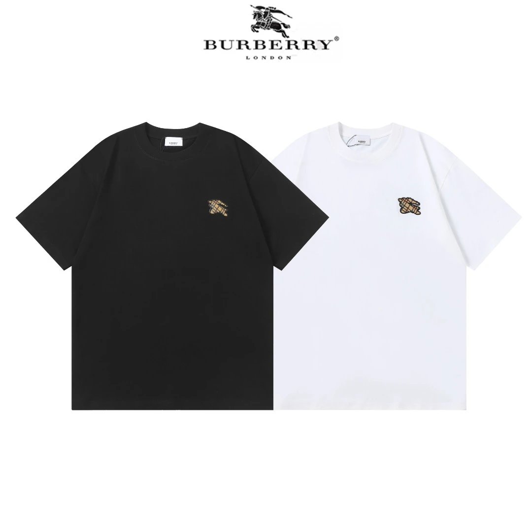 Burberry T-shirt Chest Plaid Embroidery logo round Neck Short Sleeve25ss New Pure Cotton Unisex Style T T-shirt OS Loose Fit Base Shirt Half Sleeve T-Shirt Top Half Sleeve