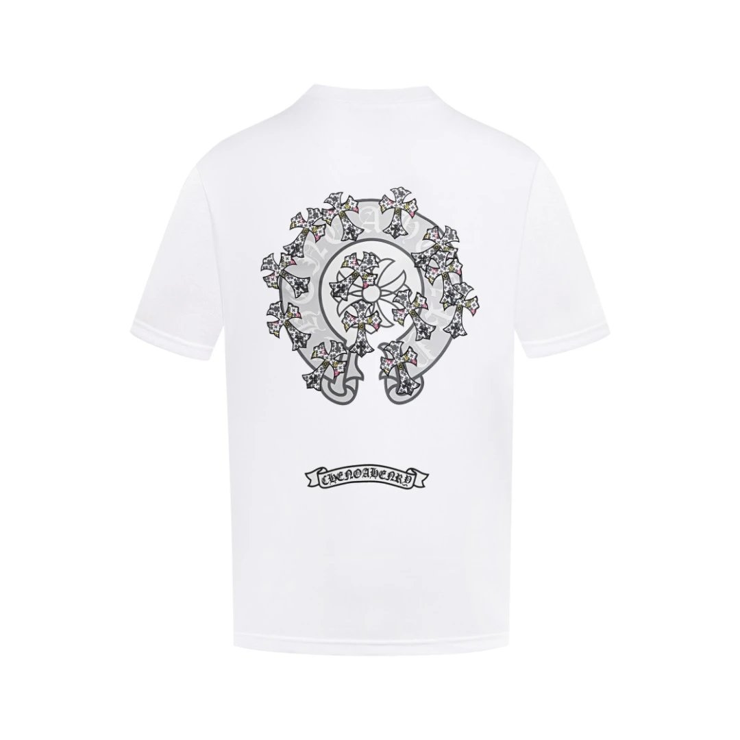 Chrome Hearts T-shirt Back with Sanskrit Embroidery logo round Neck Short Sleeve25ss New Pure Cotton Unisex Style T T-shirt OS Loose Fit Base Shirt Top Half Sleeve T-Shirt