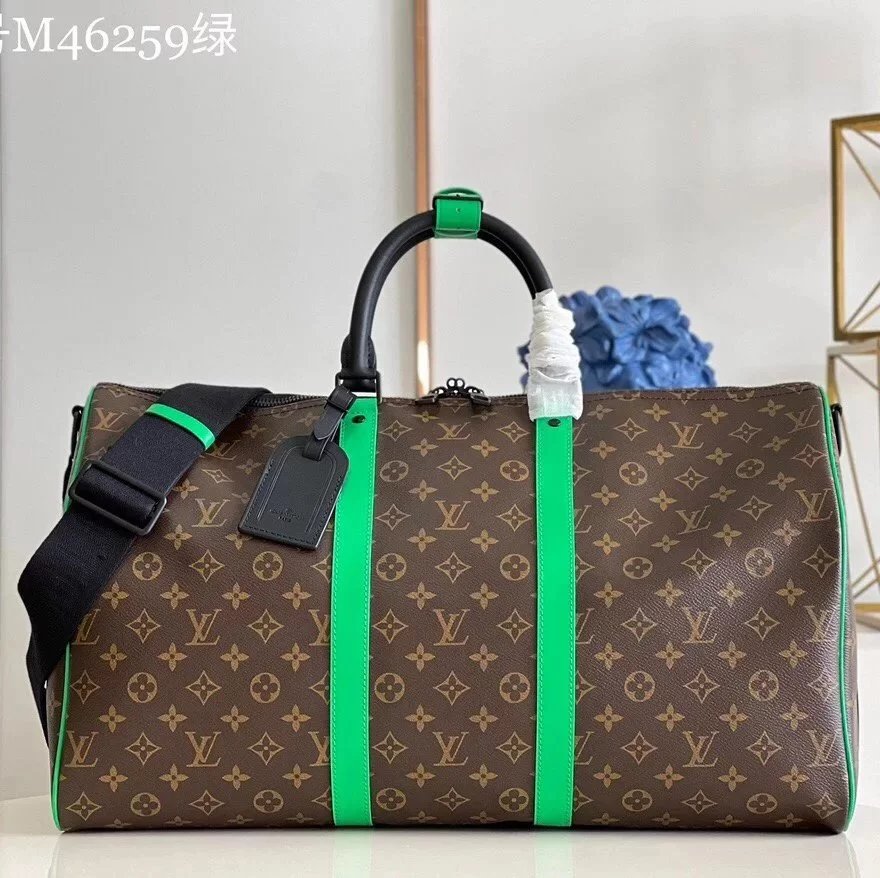 Louis Vuitton LV Travel Bag Top version Surrogate Shopping Edition M46259Green M46257Purple Keepall Travel Bag50cm Travel Bag Luggage Bag Business Travel Bag Handbag Large Capacity Bag Men's and Women's Bags Crossbody Travel Bag