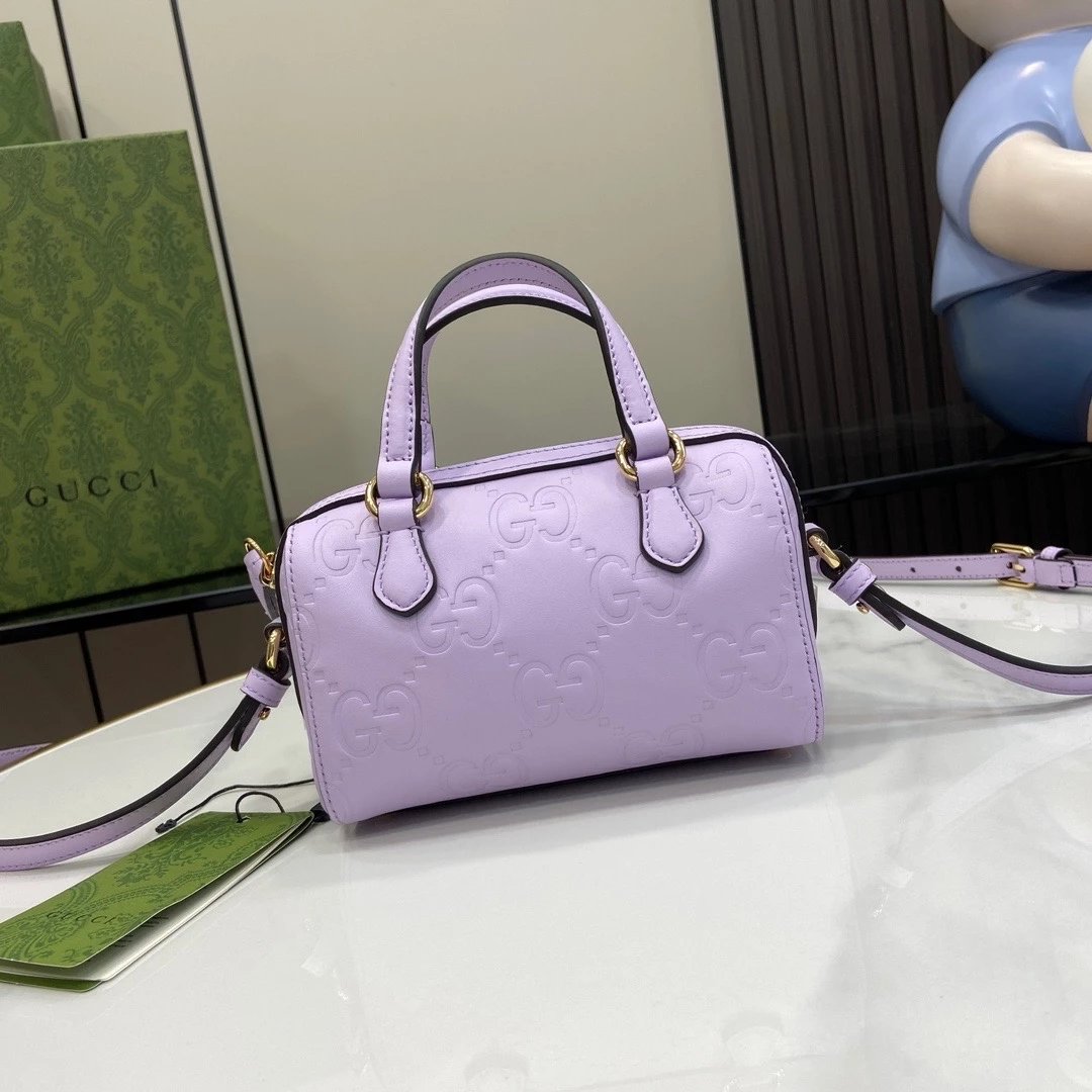 Gucci Women's Bag Top version 【Premium Edition】24S New Product Ophidia Series Mini Pillow Bag Handbag Five-Color Embossed Original Leather mini Boston Bag Mini Small Pillow Bag Summer Packet New Women's Bag16cm Model：790130